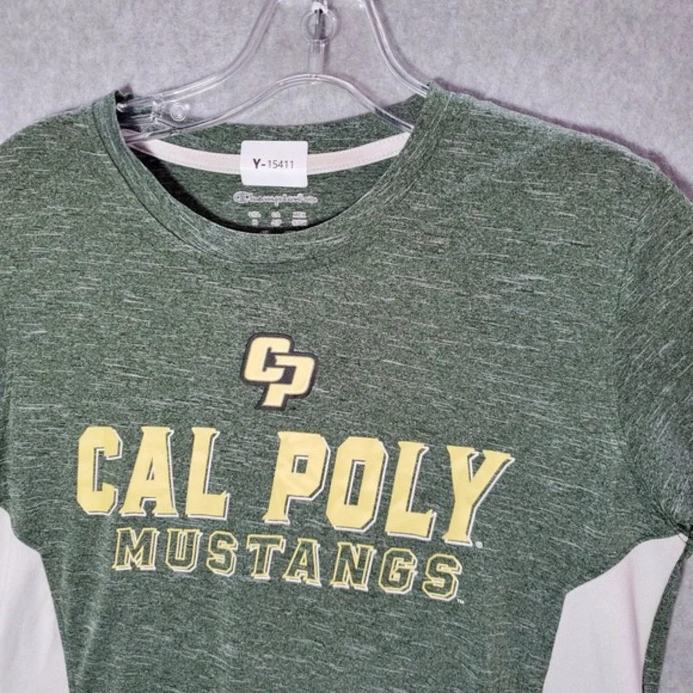 Cal Poly Mustangs Men T-Shirt Small Green‎ Logo Graphic Print Champion Crew Neck